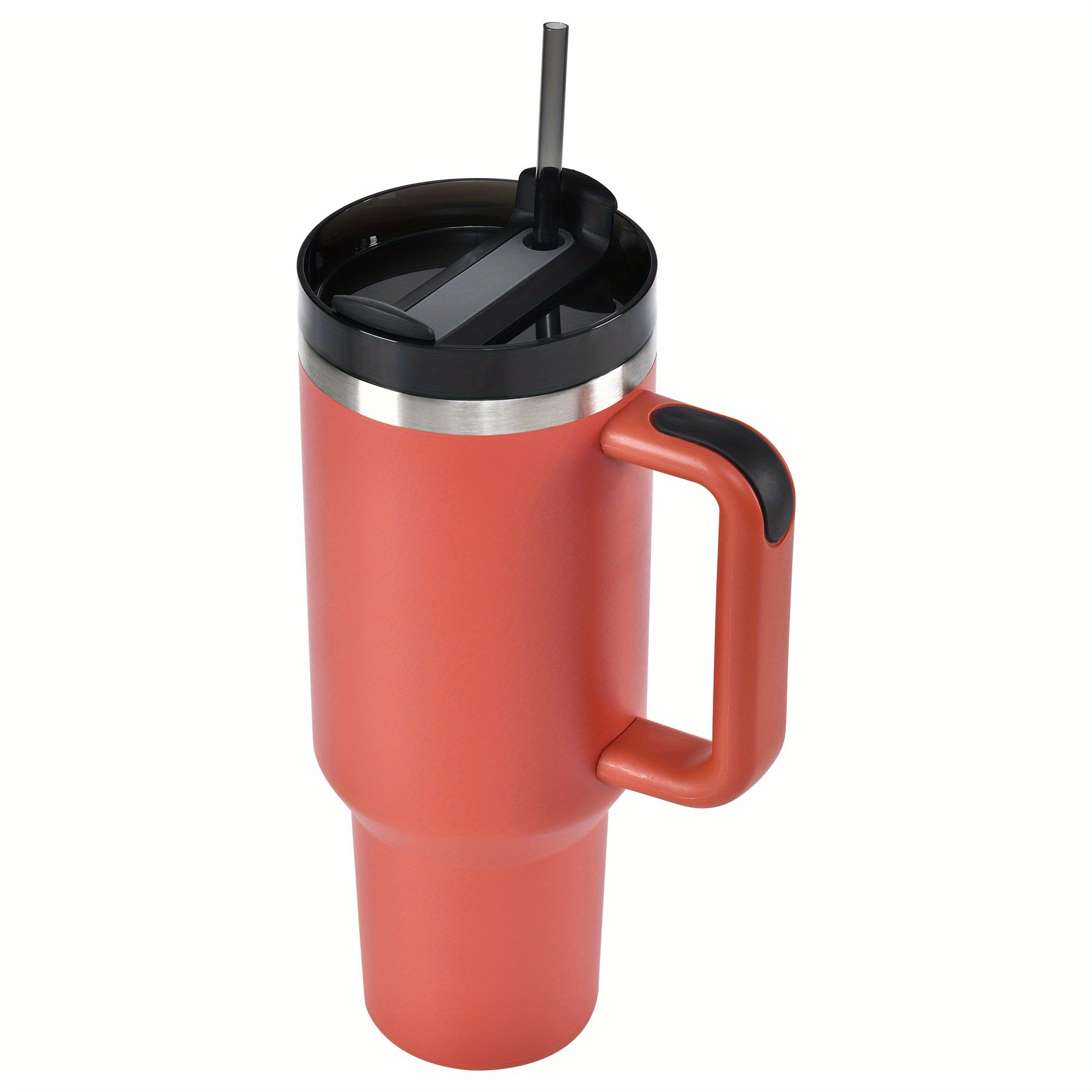 Taza de viaje de acero inoxidable de 40oz con tapa, pajilla, asa, aislamiento al vacío, apta para lavavajillas, gris claro, rosa, marfil, blanco