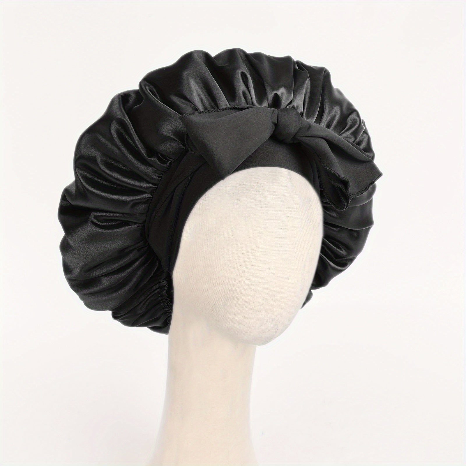 Silk Sleep Cap Satin Bonnet Adjustable Headwear with Tie Band for Women Men