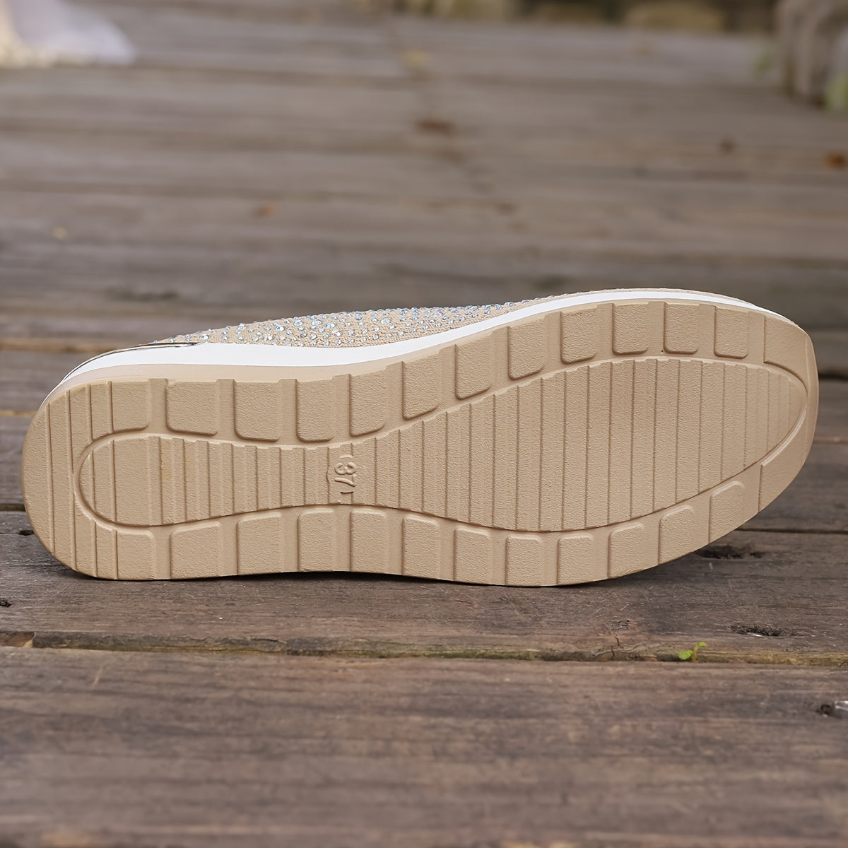 Women's Rhinestone Decor Platform Sneakers Casual Slip-On Outdoor Shoes