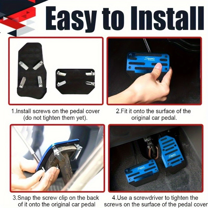 2pcs Red Alloy Car Pedal Pads Set for Brake Gas Clutch Non-Slip Rubber