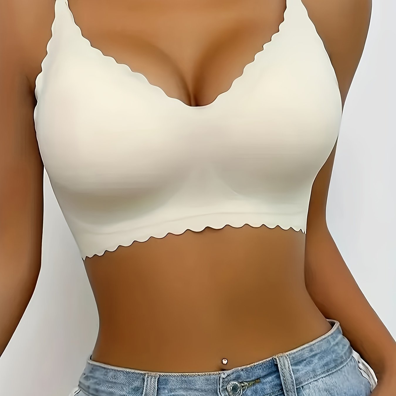 Bralette de nylon talla grande para deportes yoga inalámbrica con relleno removible color sólido