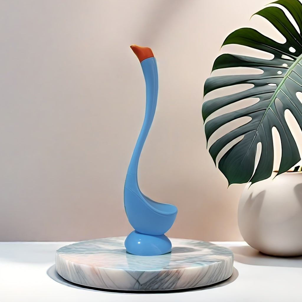 Swan-Shaped Toilet Brush with Angled Bristles Floor Mount No-Drill Long Handle Medium Firm