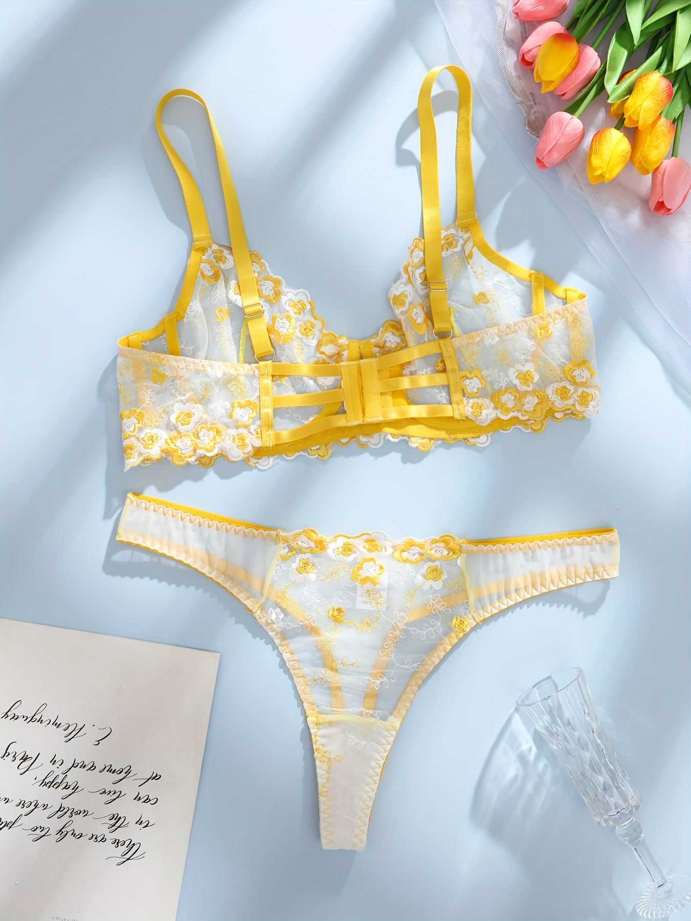 Women Plus Size Lace Lingerie Set Breathable Embroidered Two Piece