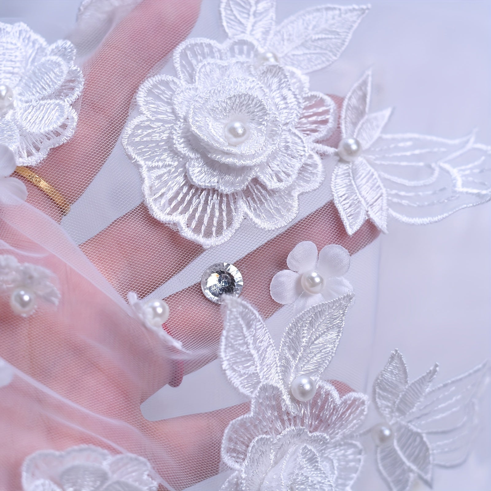 Vintage Bridal Veil with 3D Lace Flowers Nylon Hand Wash Wedding Accessory