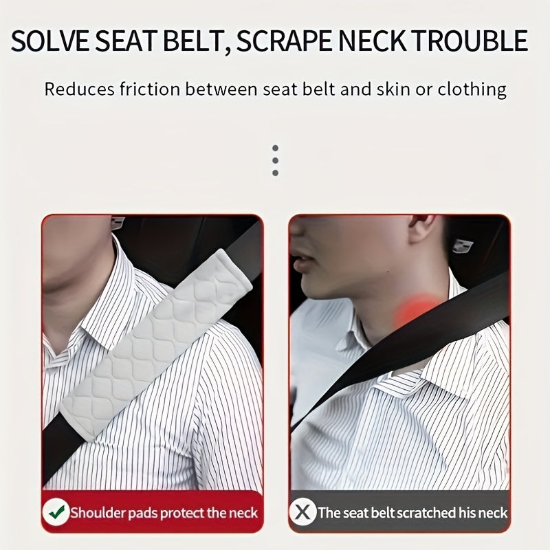 2Pcs Soft Plaid Embroidered Car Seat Belt Covers - Comfortable Shoulder Protectors