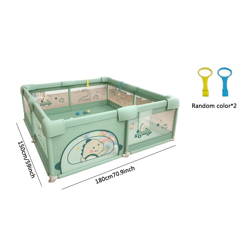 Green Metal Playpen for Kids Indoor Outdoor Safety Barrier with Anti-Slip Base