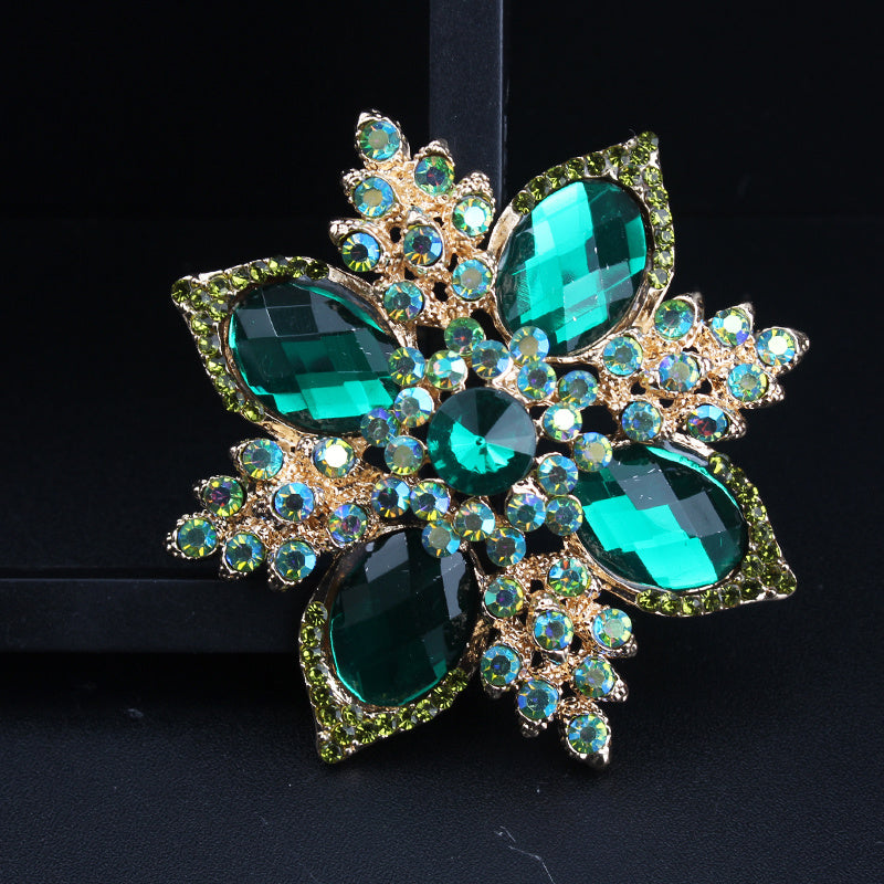 Vintage Green Rhinestone Flower Brooch Baroque Style Irregular Shape