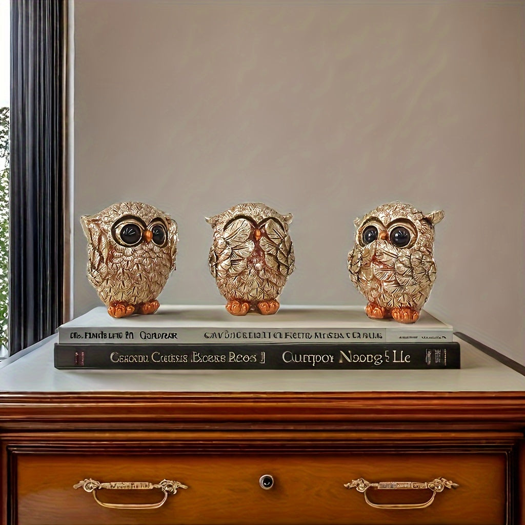 European-Style Resin Owl Figurines for Indoor Decor Living Rooms and Offices Set of 3