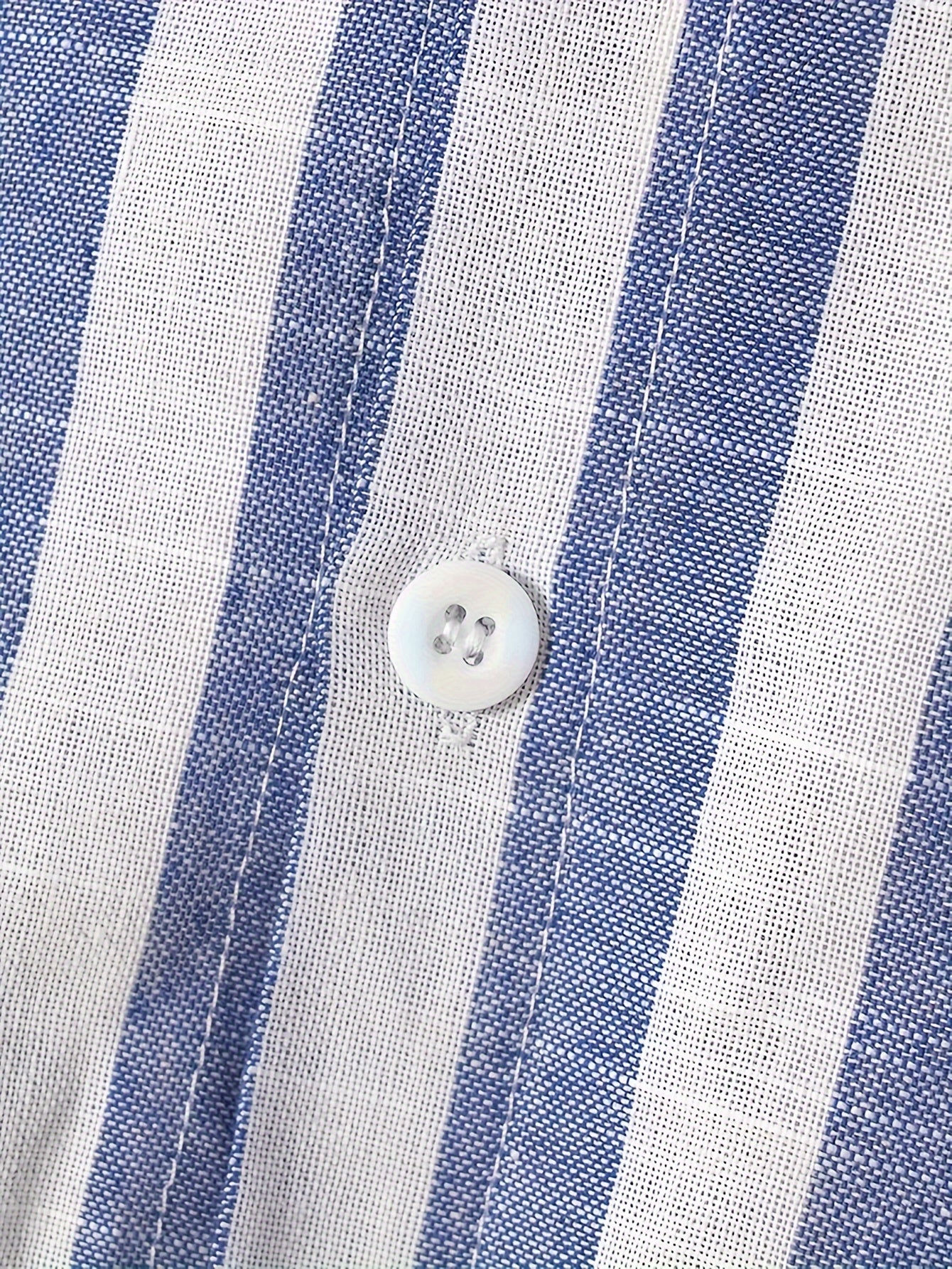 Men's Cotton Linen Striped Long Sleeve Shirt Casual White Brown for Beach Vacation and Date Night