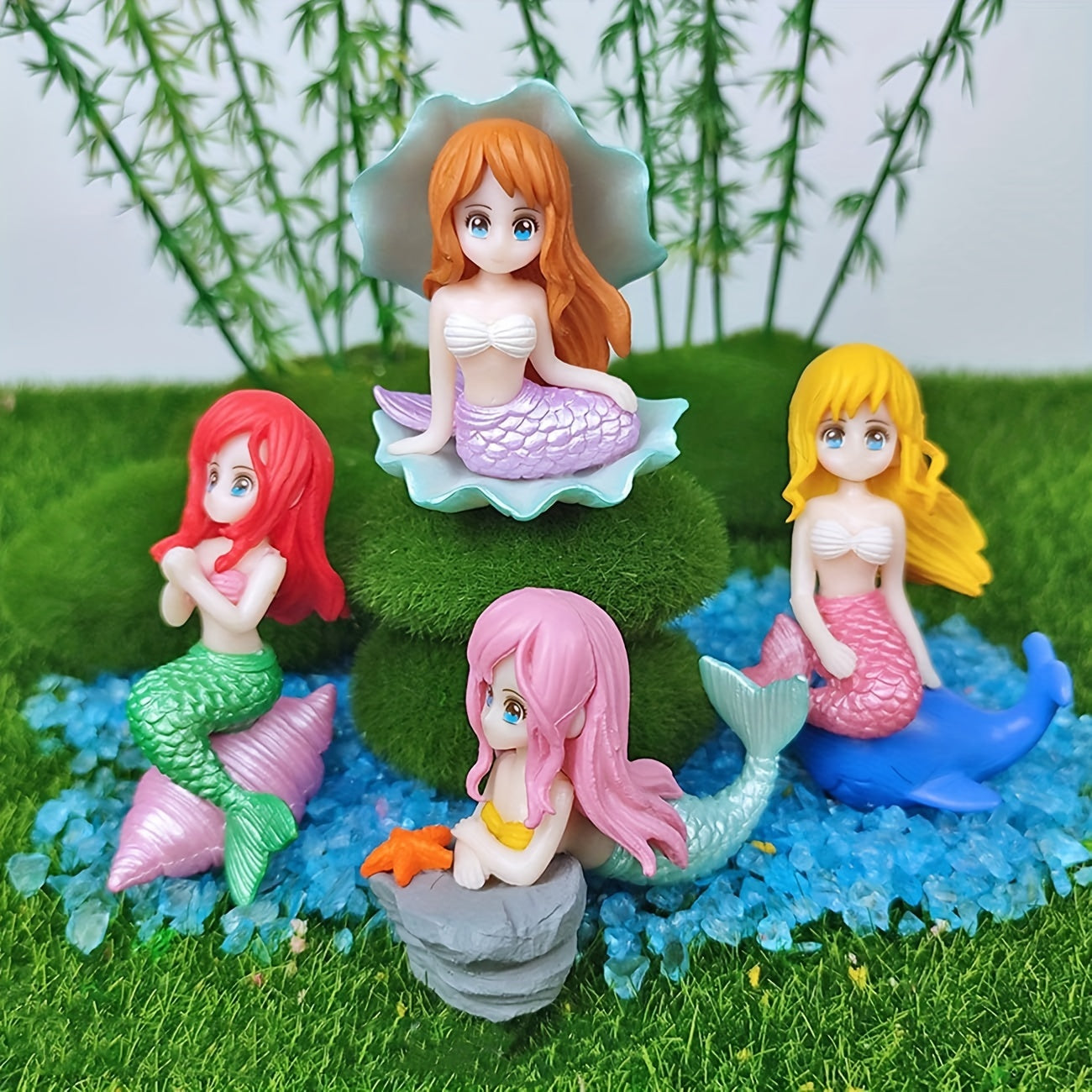 Miniature Mermaid Statues for Aquarium Decoration Moss Landscape Handicraft Ornaments Set of 2 or 4