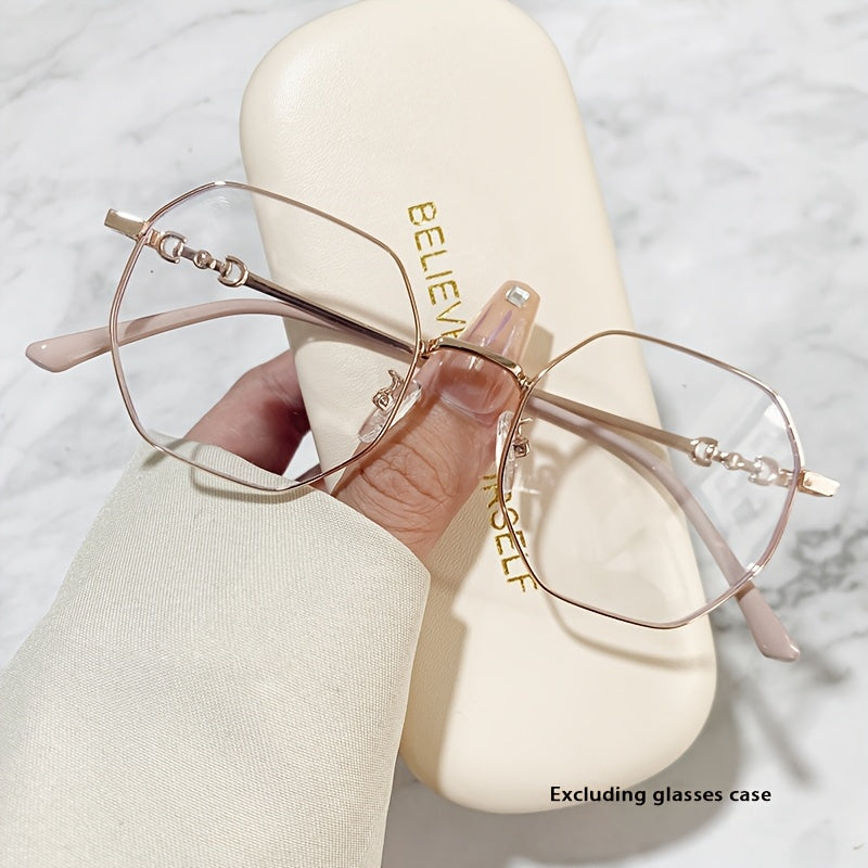 Polygonal Gold Metal Eyeglasses Frames with Flat Lenses for a Natural Look