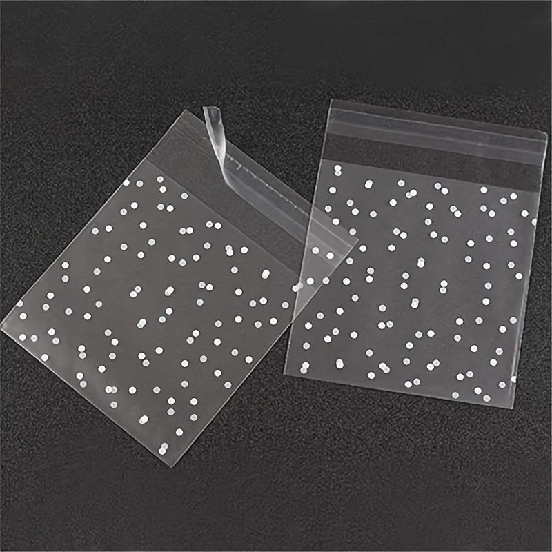 100 Pieces Frosted Self-Adhesive Clear Treat Bags with White Dots for Cakes Candies