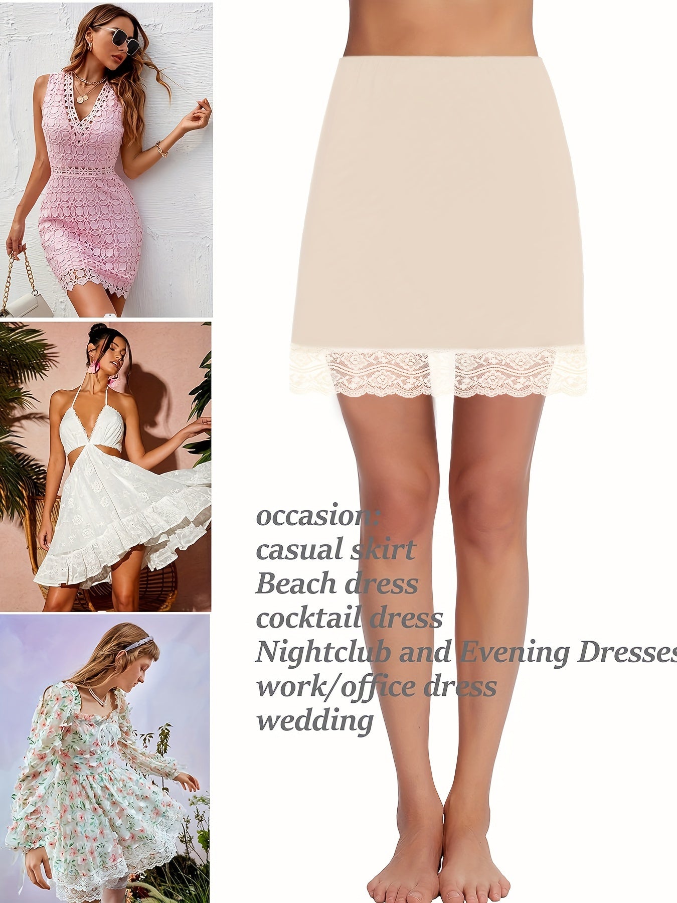 Women's Shapewear Skirt with Lace Detail Solid Color Medium Support Hand Washable