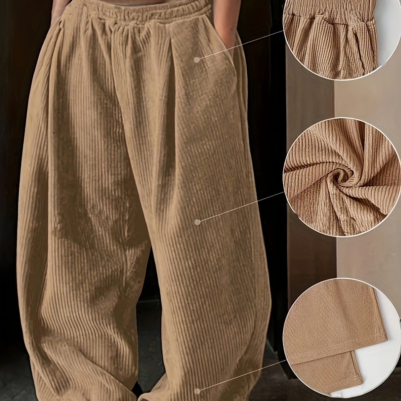 Pantalones sueltos de talla grande para mujer con bolsillos, cintura elástica, casual, primavera y otoño