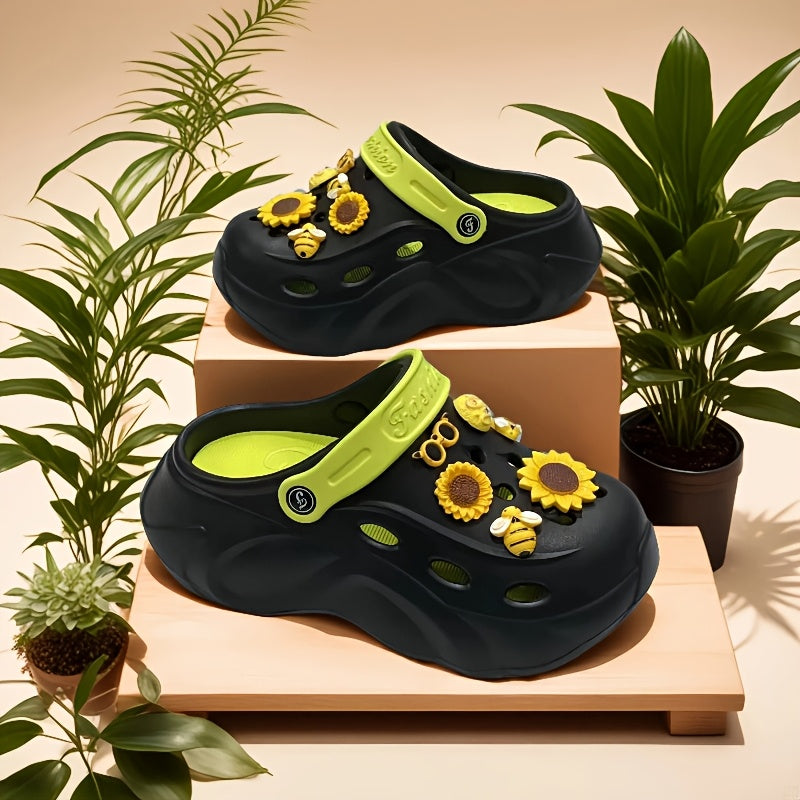 Women’s EVA Clogs with Sunflower Accessories Lightweight Breathable Beach Sandals