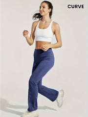 Women Plus Size Flared Yoga Pants With Phone Pockets Black Burgundy Maroon