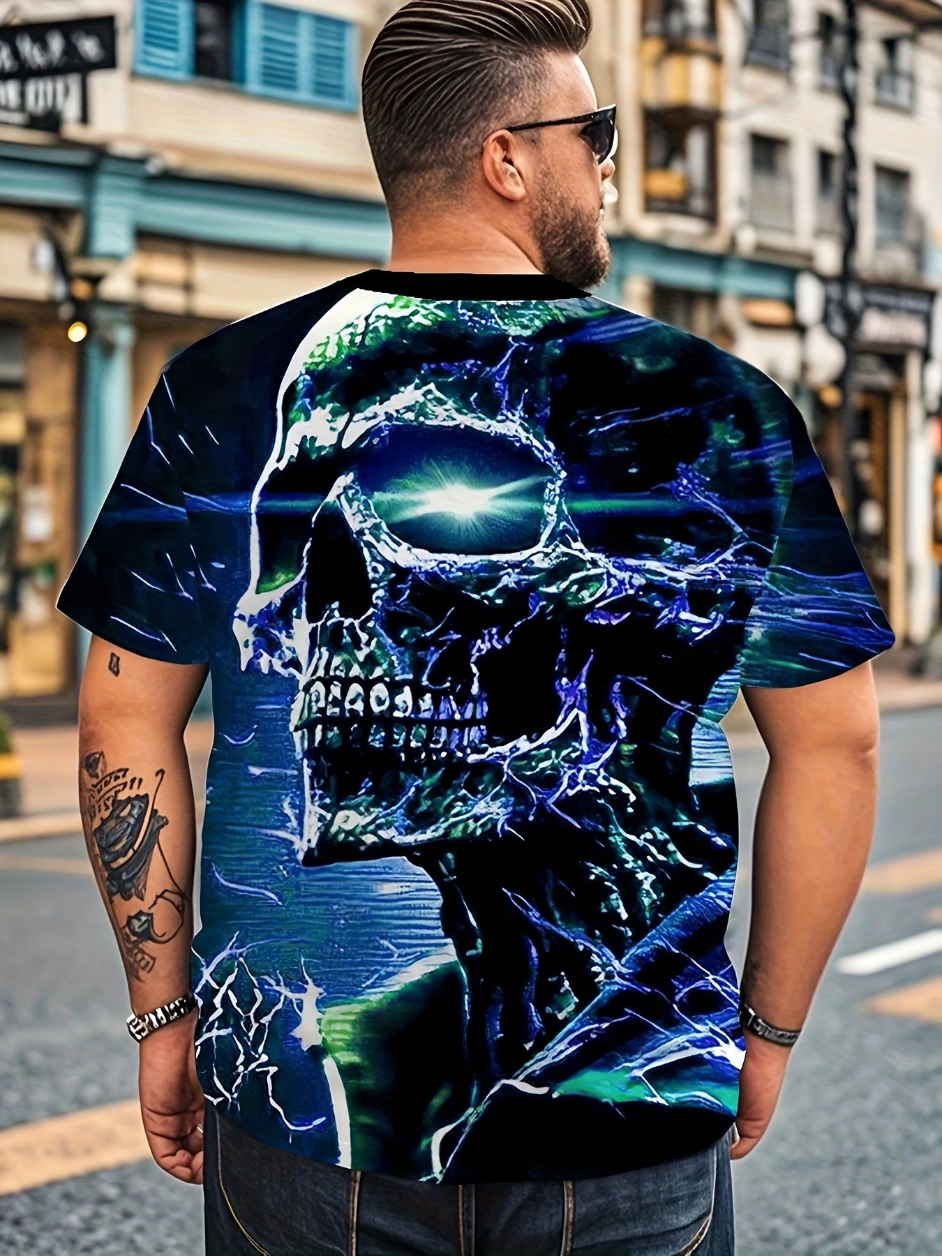 Men's 3D Crystal Skull Print T-Shirt Crew Neck Short Sleeve Plus Size Polyester Spandex Casual Sports