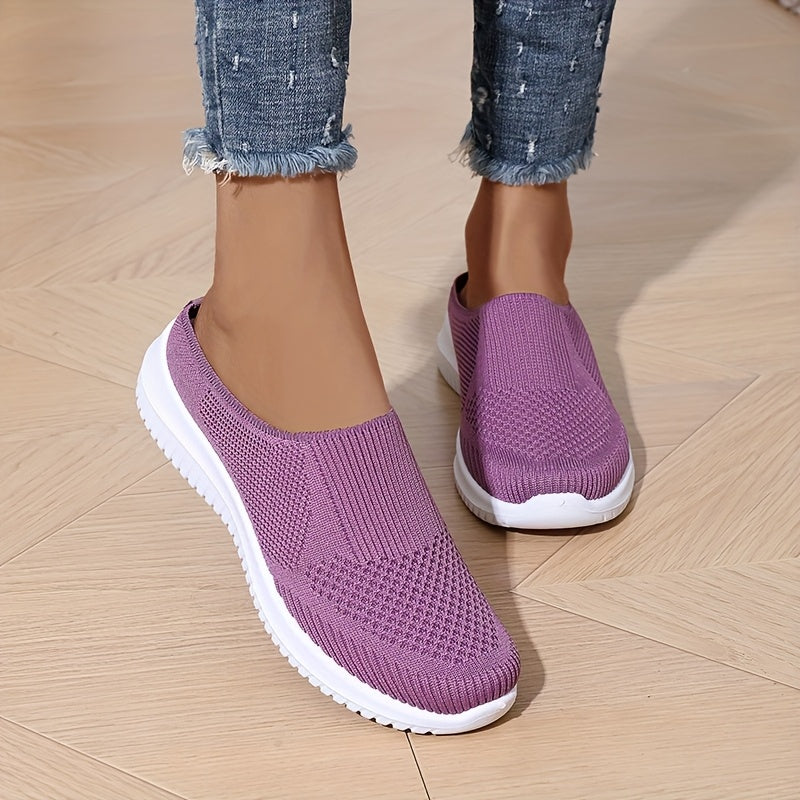 Women's Breathable Knit Mules - Slip-On Casual Shoes, Flat Shoes for Outdoor and All-Season Wear