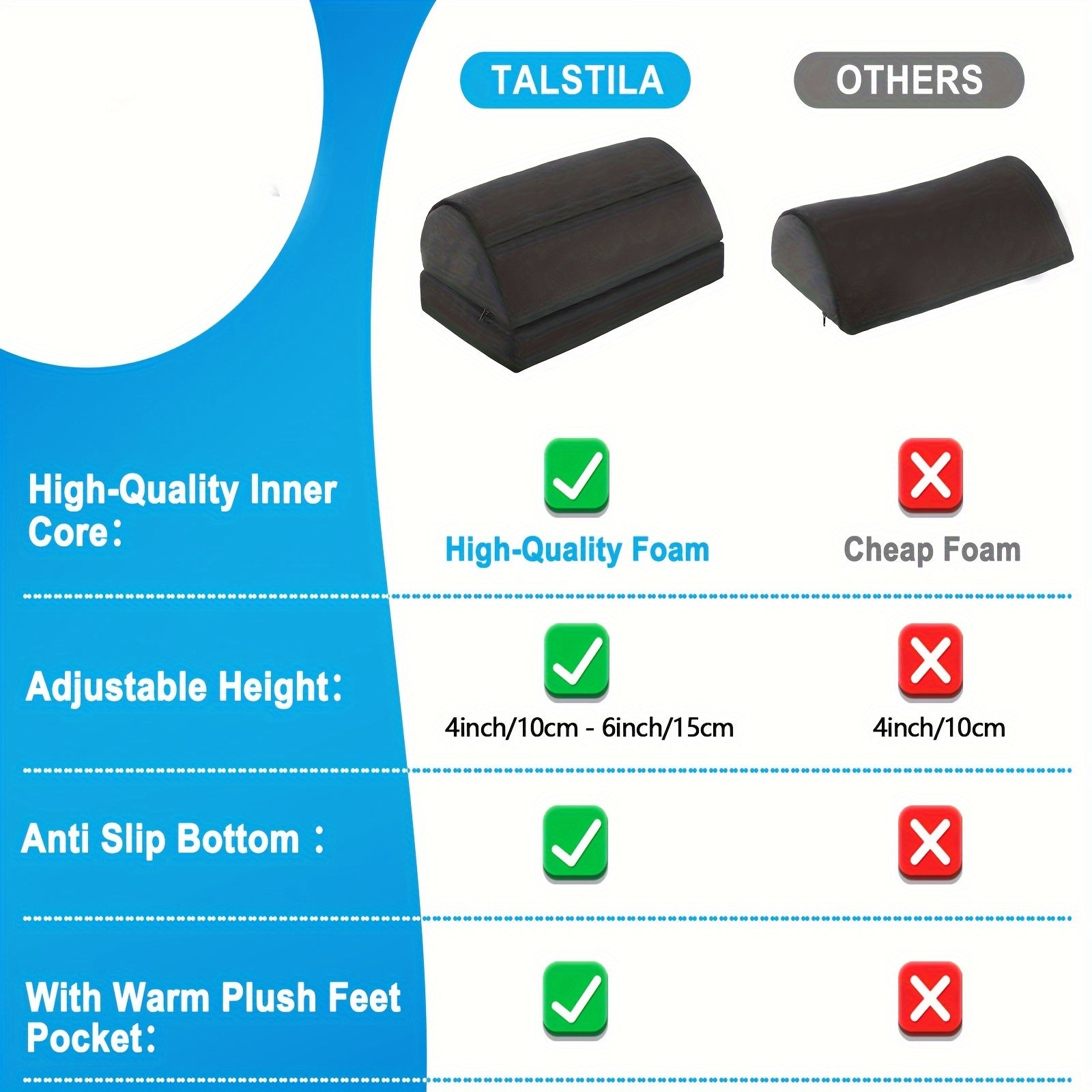 Ergonomic Black Felt Foot Rest with Adjustable Height and Plush Pockets