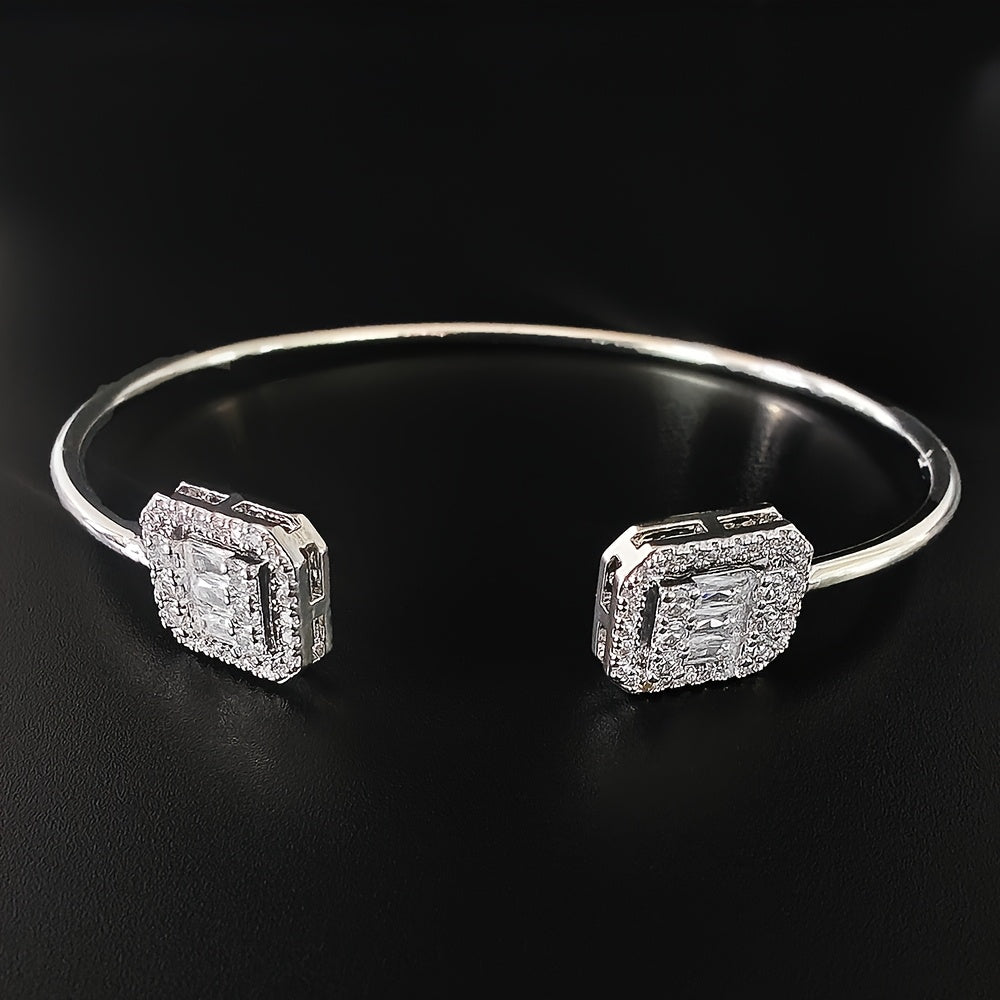 Women’s Copper Open Cuff Bracelet with Square Synthetic Zirconia Stylish Jewelry