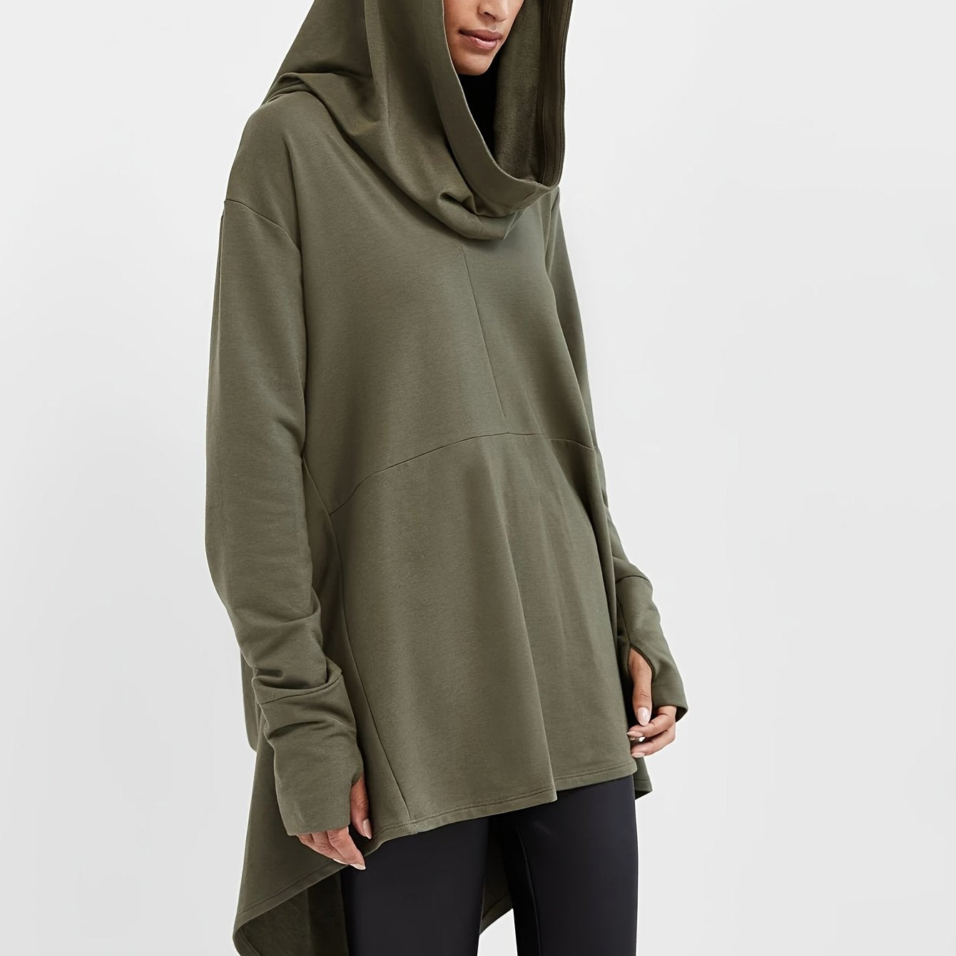 Женский oversize свитер с длинным рукавом и капюшоном, свободный и удобный, повседневный стиль