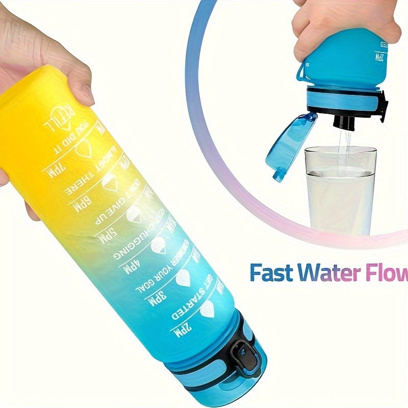 Vaqt o'lchovi va gradient rang bilan 32oz BPA-Free sport suyuqlik shishasi