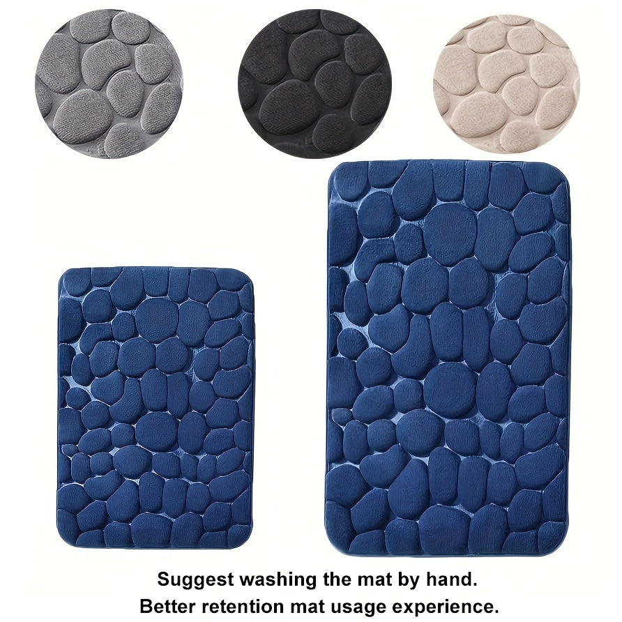 Alfombra de baño de espuma viscoelástica antideslizante, absorbente, suave, con relieve de piedra de río, lavable a máquina