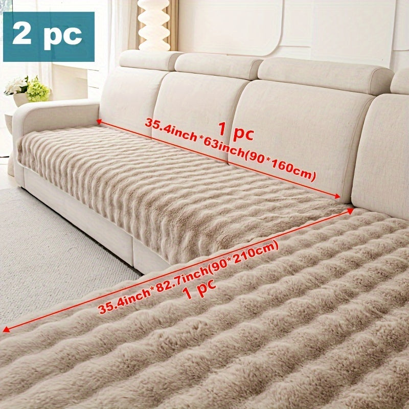 Набор защитных чехлов для диванов из искусственного кроличьего меха на 2/3/4 места, нескользящие, моющиеся в машине, серый