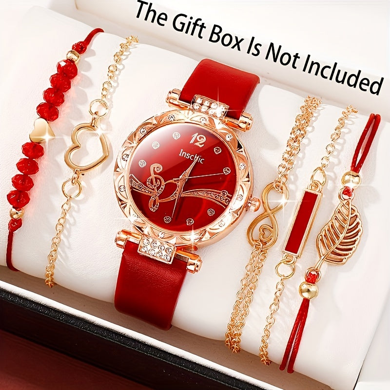 Ayollar uchun kvarts soat va Qizil stackable taqinchoq to'plami, Sevganlar kuni, Paskha, Xellouin, Ramazon uchun