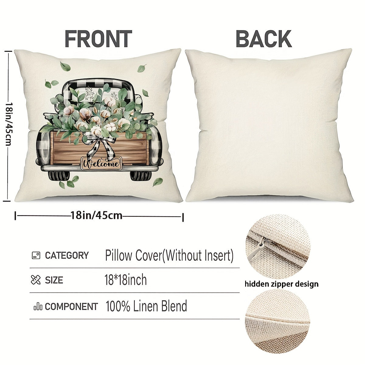 Набор из 4 наволочек на подушку с листьями эвкалипта и полосками, 45,72 см, для дивана, кресла, гостиной, на улицу