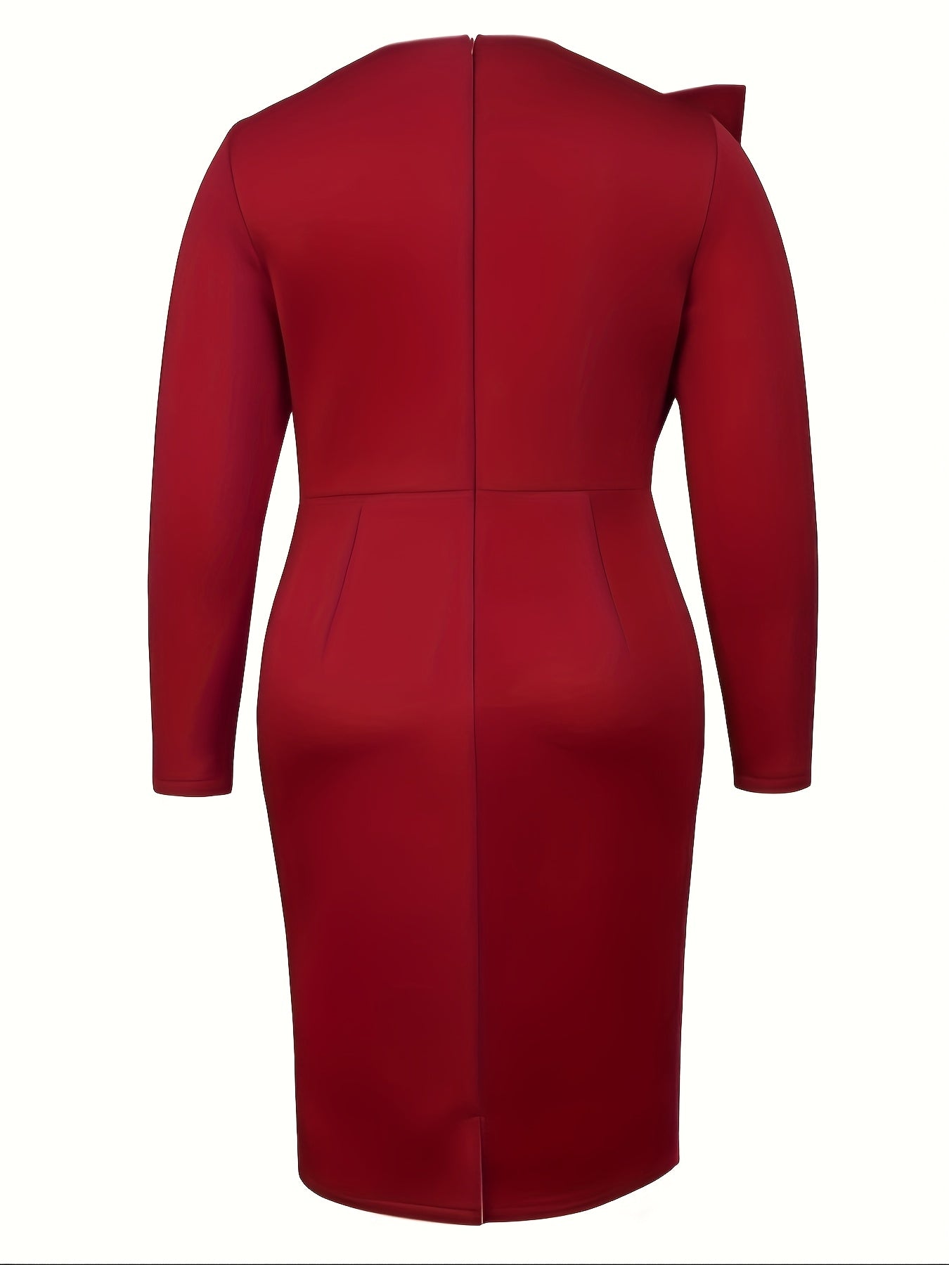 Women Maroon Long Sleeve Party Dress with Pleats and Ruched Design