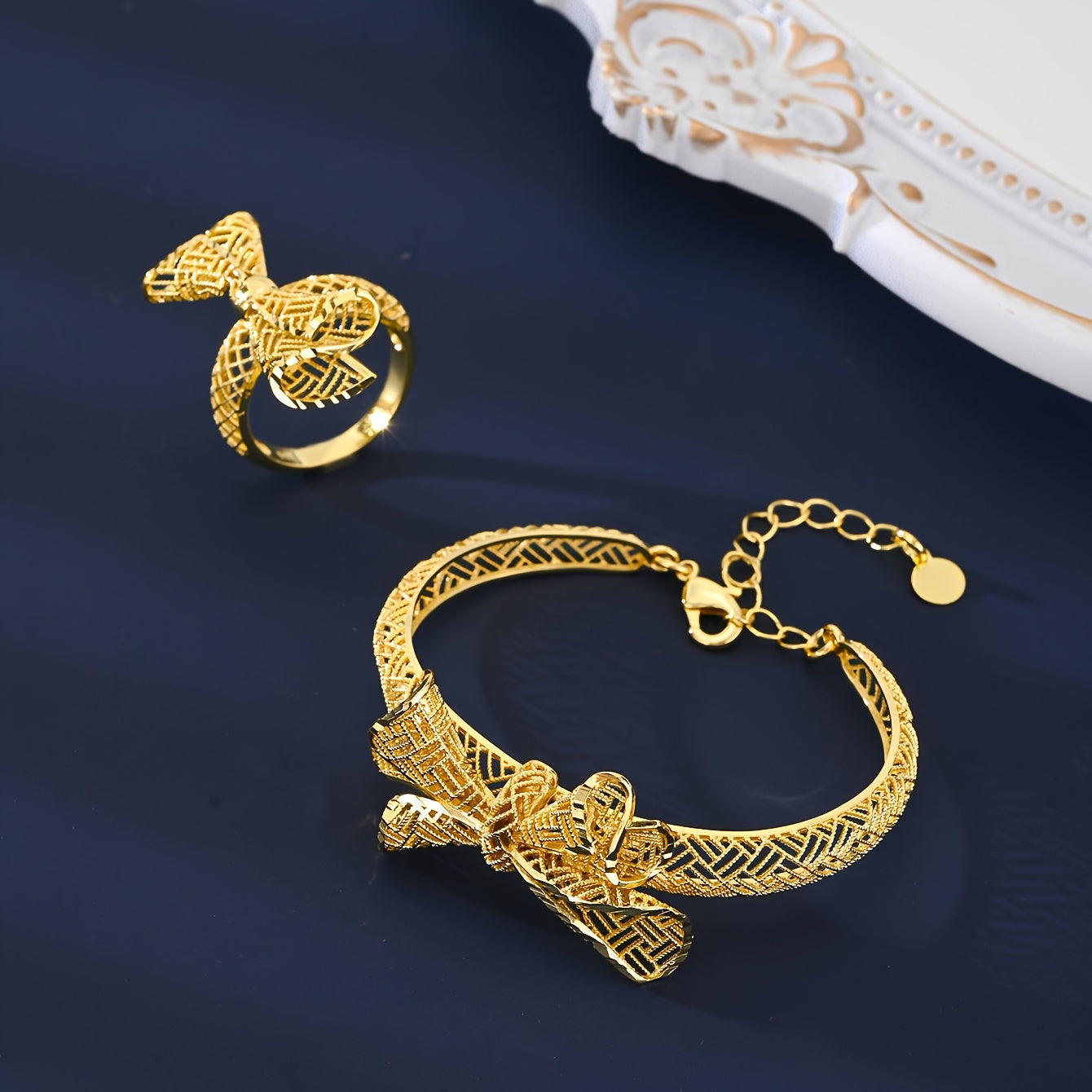 Conjunto de joyería de cobre vintage para mujer, regalo de boda, pendientes colgantes, anillo, collar, mariposa hueca