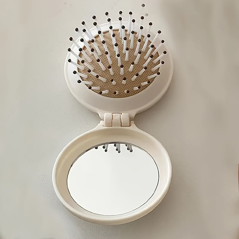 Travel Hairbrush with Mirror Foldable Scalp Massaging Air Cushion Dry Hair