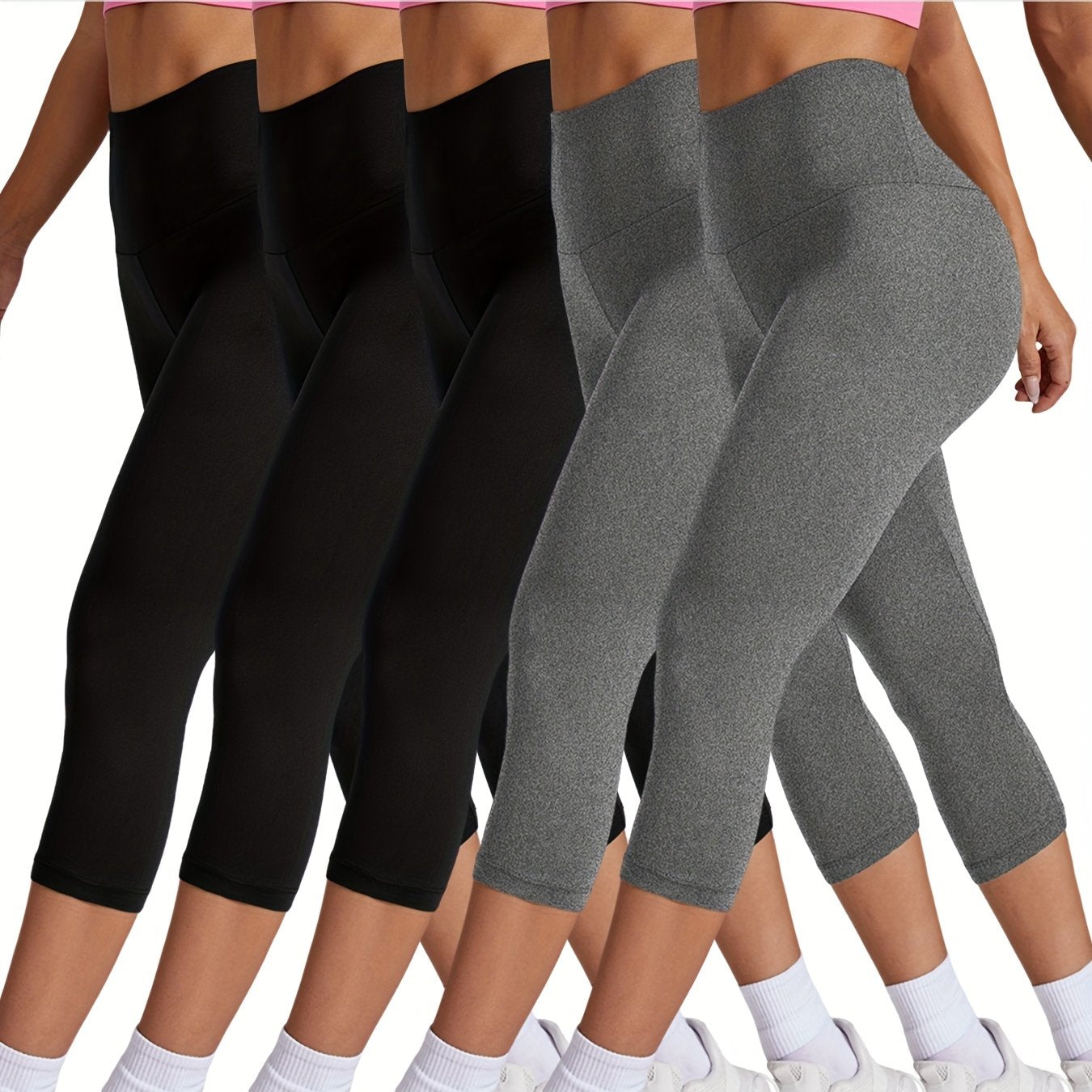 Plus Size Women High Waisted Capri Pants Tummy Control Yoga Athletic