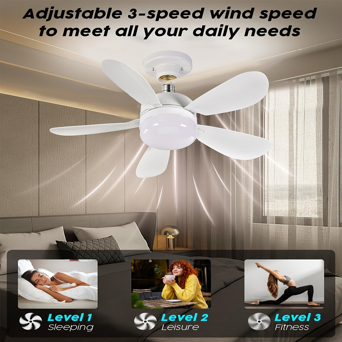 White Smart Ceiling Fan Light with Remote Control Adjustable Lighting and Speed