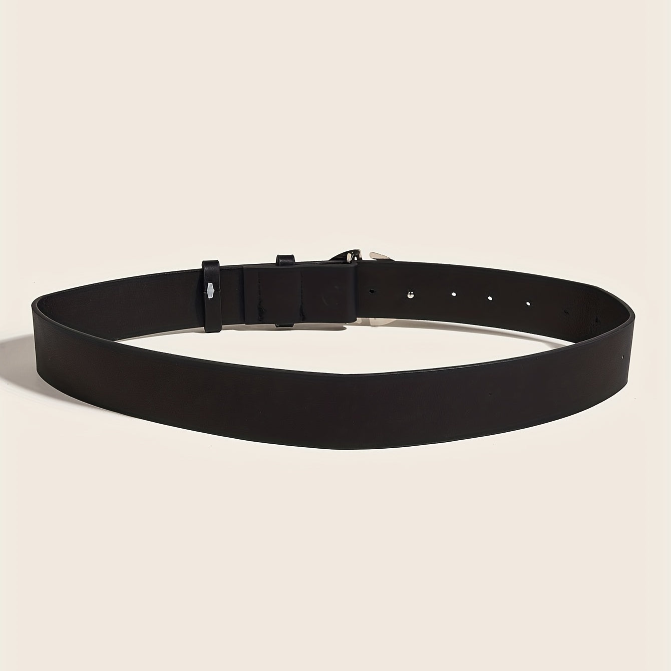 Black PU Belt for Women with Oval Hollow Out Buckle and Star Rivet Decor
