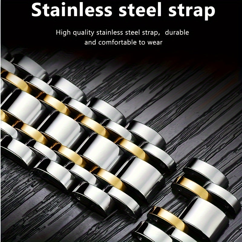 Unisex Quartz Watch with Stainless Steel Strap and Blue Luminous Dial