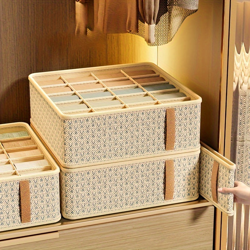 Juego de 3 cajas de almacenamiento plegables para ropa interior, calcetines y accesorios, beige, poliéster