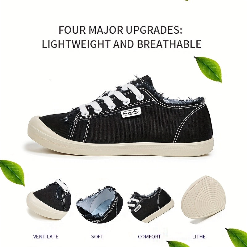 Women’s Casual Striped Canvas Shoes Flat Sneakers Breathable Round Toe