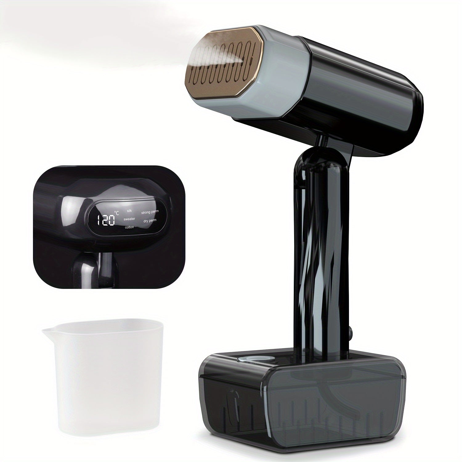 Vaporizador portátil de prendas de 1800W con pantalla de temperatura y depósito de agua de 330ML