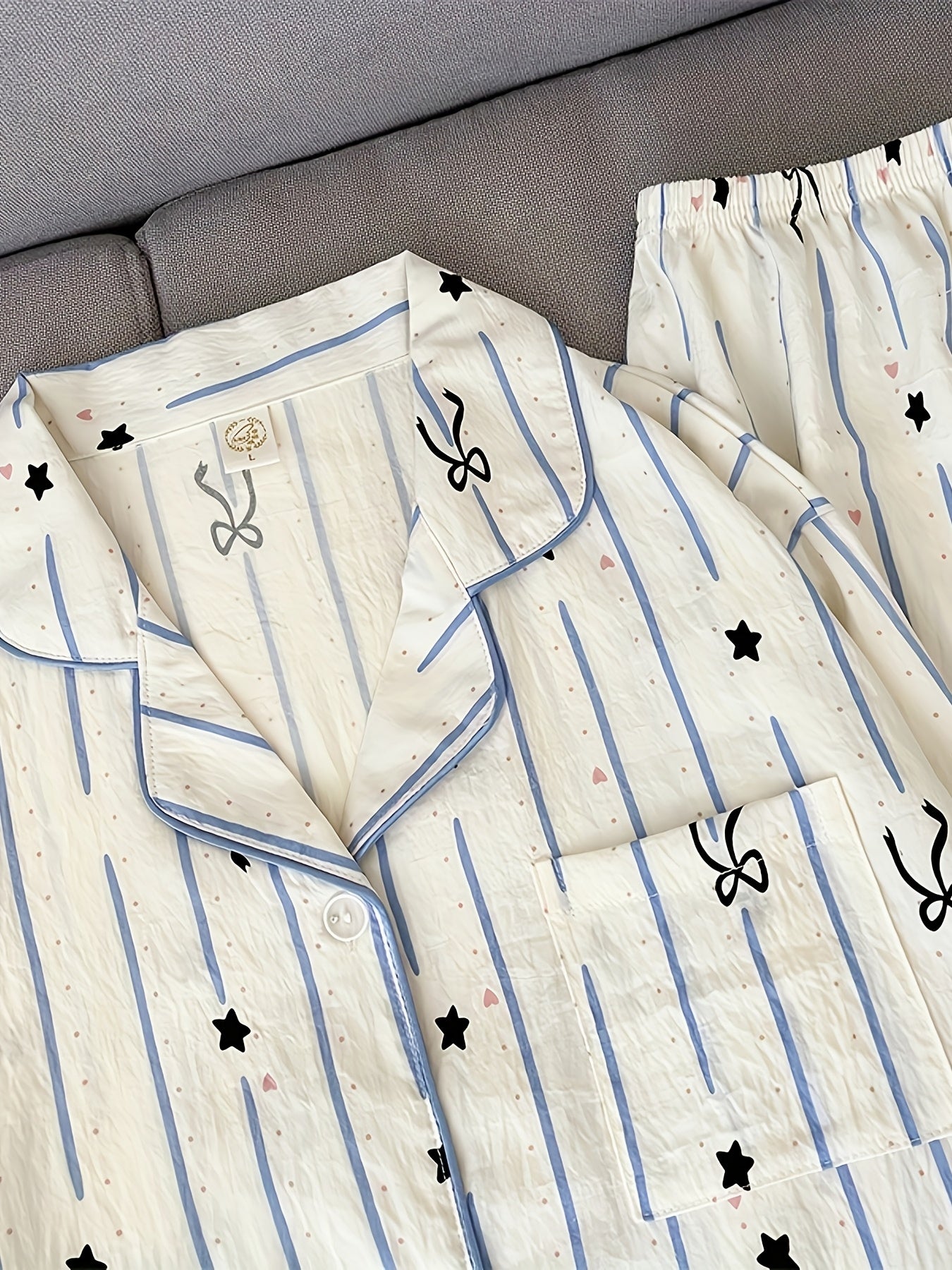 Plus Size Women's Pajama Set Long Sleeve Geometric Print Lightweight Comfortable