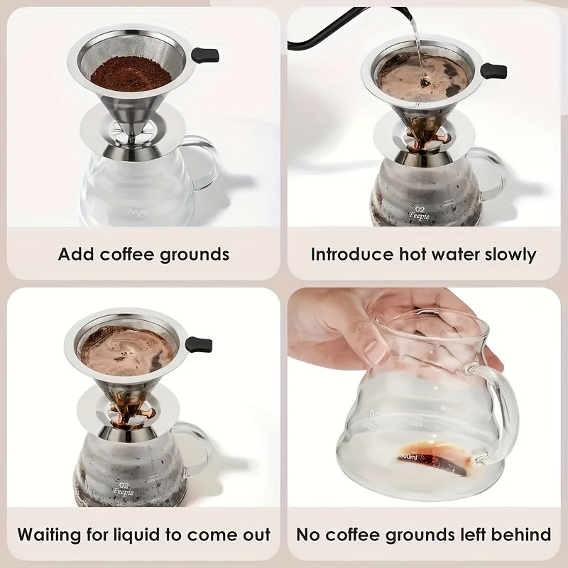 Stainless Steel Coffee Dripper with Base Reusable Portable Mesh Strainer Brewer