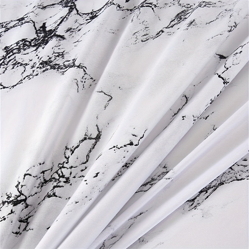 Three-Piece Polyester Quilt Cover Set with Marble Pattern for Bedroom