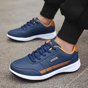 Men's Casual Sneakers PU Upper MD Sole Fabric Insole Navy Blue White Orange Accents