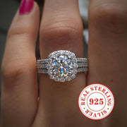 Sterling Silver Zirconia Engagement Ring for Women 7.4g Bridal Wedding Jewelry