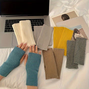 Solid Color Knitted Fingerless Gloves Touch Screen Compatible Warmth