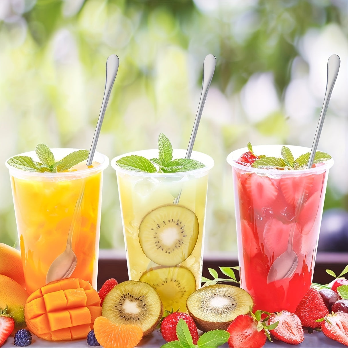 Set of 10 Stainless Steel Long-Handled Kitchen Spoons for Cooking and Serving