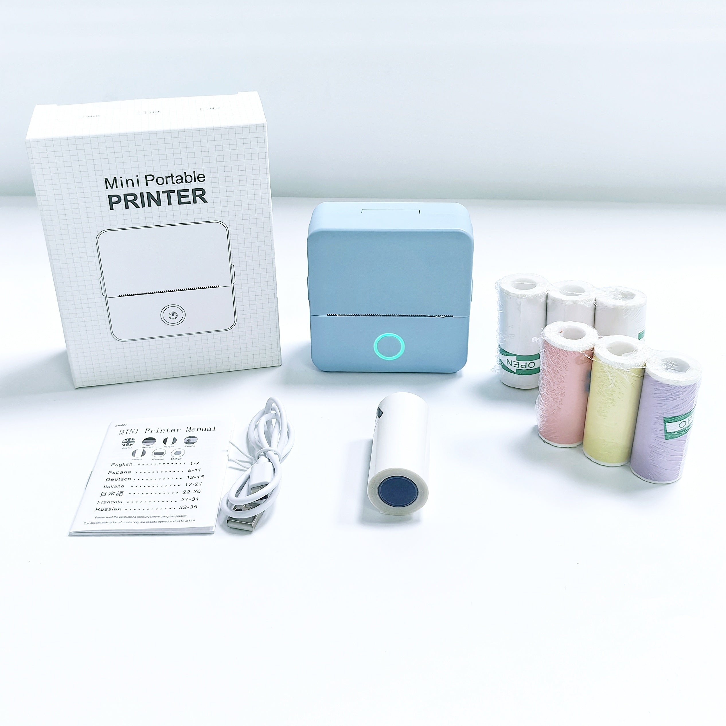 Impresora térmica portátil con rollos de pegatinas autoadhesivas para fotos, etiquetas y texto