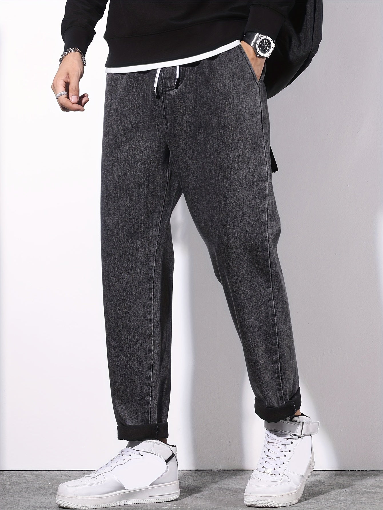 Мужские джинсы с прямыми штанинами из денима, хлопковый микс, стирка, средняя посадка, повседневные, для всех сезонов