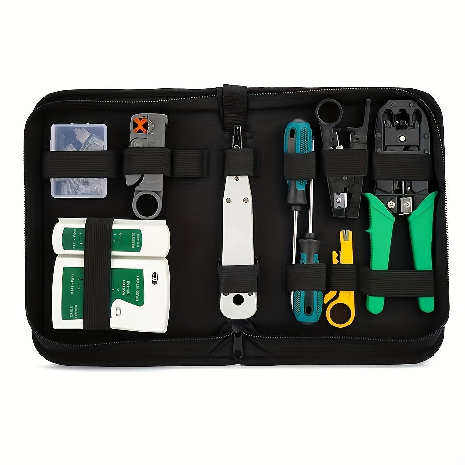 11-in-1 Network Tool Kit for Cat5e, Cat6 Cables with Crimper, Tester, Punch Down